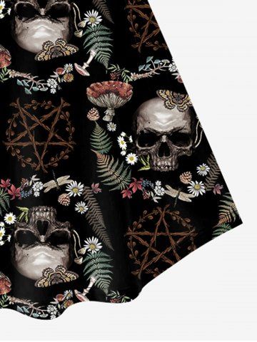 Gothic Skull Plant Print A Line Tee Dress
