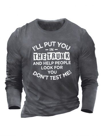 Contrast Letter Slogan Print Long Sleeve Casual Tee - GRAY - 3XL