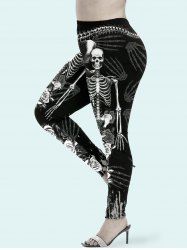 Legging à Imprimé Gothique Rose Squelette Partout - Noir 1X | US 14-16