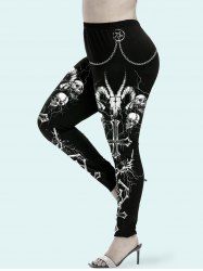 Gothic Skull Cross Chain Print Leggings -  