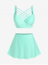 Plus Size Crisscross Push Up Padded Skort Tankini Swimsuit -  