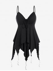 Gothic Spaghetti Strap Cinched Ruched Handkerchief Hem Layered Top -  