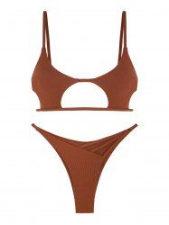 Maillot de Bain Bikini Côtelé en Forme D'Etoile - Café profond L