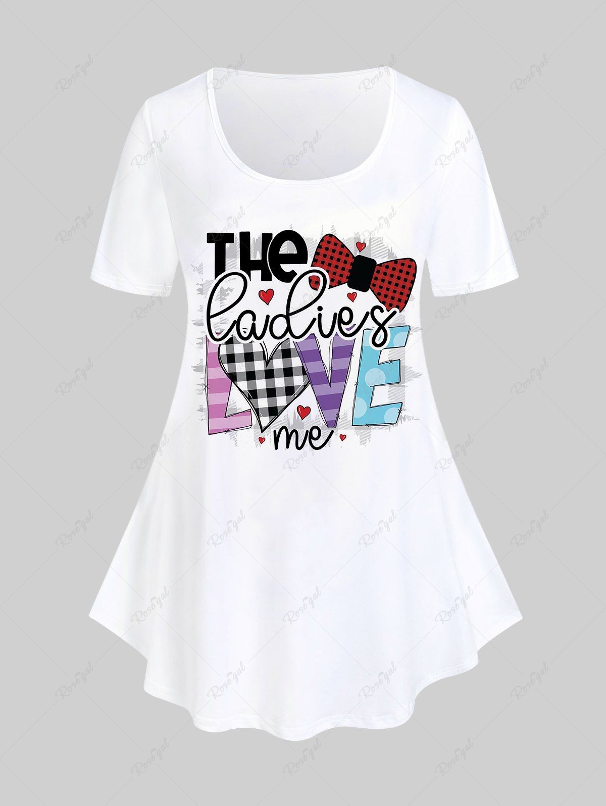 T-shirt à Imprimé Cœur Lettre à Carreaux de Grande Taille Blanc L | US 12