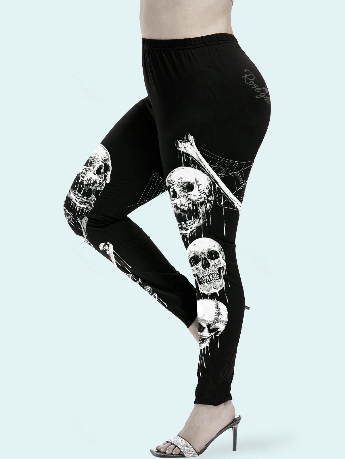 Chic Gothic Skull Spider Web Print Leggings  