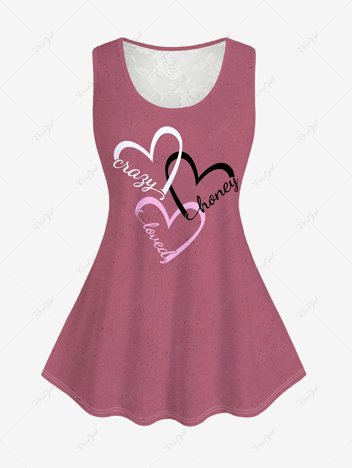 Store Plus Size Heart Letters Lace Panel Valentines Tank Top  