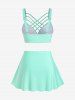 Plus Size Crisscross Push Up Padded Skort Tankini Swimsuit -  