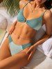 Maillot de Bain Bikini Texturé Côtelé Bicolore Anneau en O - Vert profond L