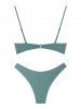 Maillot de Bain Bikini Texturé Côtelé Bicolore Anneau en O - Vert profond L