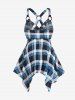 Plus Size Checked Rings Frilled Cinched Handkerchief Hem Tank Top -  
