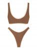 Crinkle Textured Contrast Piping High Leg O-ring Bikini Swimwear -  