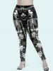 Legging à Imprimé Gothique Rose Squelette Partout - Noir 1X | US 14-16
