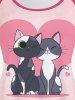 Plus Size Valentines Cats Heart Printed Raglan Sleeves Tee -  