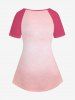 T-shirt à Imprimé Chat Cœur de Grande Taille à Manches Raglan Pour La Saint Valentin - Rose Léger  5x | US 30-32