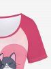 T-shirt à Imprimé Chat Cœur de Grande Taille à Manches Raglan Pour La Saint Valentin - Rose Léger  5x | US 30-32