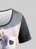 Plus Size Valentines Cats Heart Printed Short Sleeves Tee -  