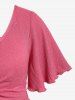 T-shirt Texturé Plongeant Chaîne de Grande Taille à Manches Bouffantes - Rose clair L | US 12