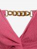 T-shirt Texturé Plongeant Chaîne de Grande Taille à Manches Bouffantes - Rose clair L | US 12