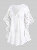 Haut Caftan avec Empiècements en Dentelle et Pompons Grande-Taille - Blanc 4X | US 26-28