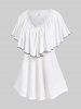 Plus Size Lace Trim Flounce V Neck Capelet Top -  