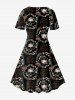Gothic Skull Plant Print A Line Tee Dress -  