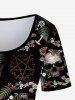 Gothic Skull Plant Print A Line Tee Dress -  