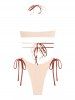 Maillot de Bain Bikini Côtelé Croisé Bicolore à Col Halter - café lumière M