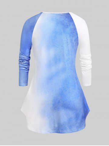 Plus Size Lace Up Ombre Color Music Notes Print Tee