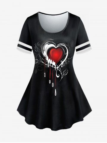 Plus Size Valentines Heart Printed Short Sleeves Tee - BLACK - 5X | US 30-32