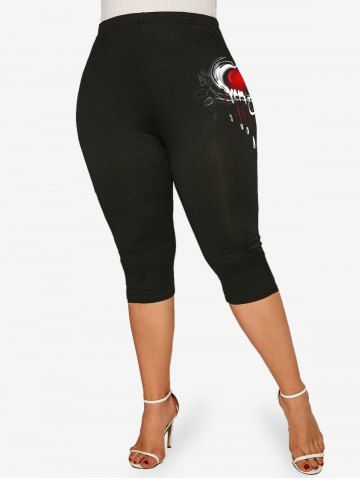 Plus Size Valentines Heart Printed Capri Leggings