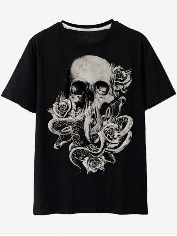Camiseta Gráfica de Rosa de Cráneo Gótico - BLACK - M