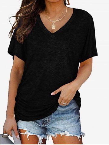 Plus Size Solid V Neck Tee - BLACK - XL