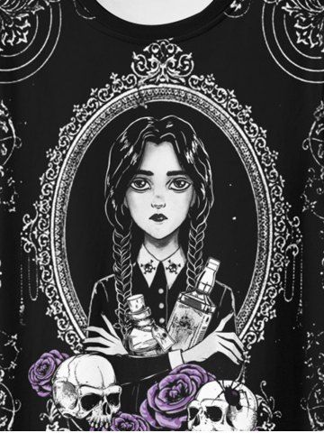Gothic Skull Rose Figure Graphic Tee