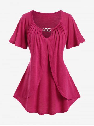 Camiseta Acanalada de Superposición de Panel de Talla Extra - RED - M | US 10