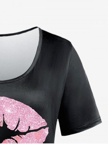 Plus Size Valentines Lip Heart Printed Short Sleeves Tee