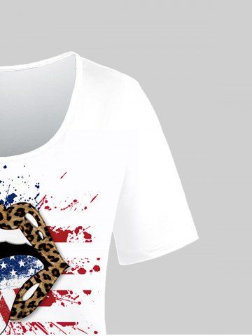 Plus Size American Flag Leopard Lip Graphic Tee