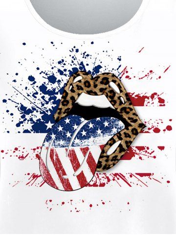 Plus Size American Flag Leopard Lip Graphic Tee