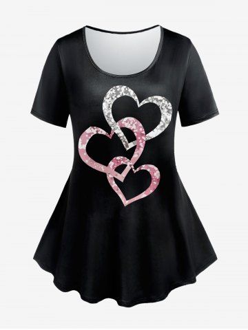 Plus Size Short Sleeves Valentines Heart Printed Tee