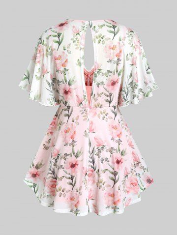 Plus Size Cottagecore Cutout Flounce Floral 2 in 1 Capelet Top