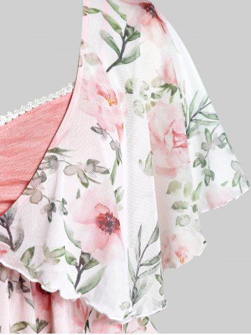 Plus Size Cottagecore Cutout Flounce Floral 2 in 1 Capelet Top