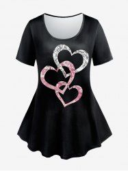 Plus Size Short Sleeves Valentines Heart Printed Tee -  