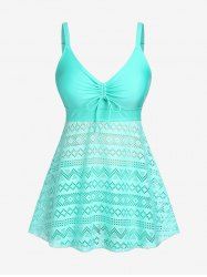 Plus Size Cinched Hollow Out Backless Padded Boyleg Tankini Swimsuit -  