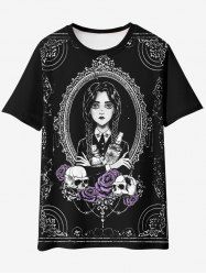 T-shirt Gothique Rose Crâne Graphique - Noir XL