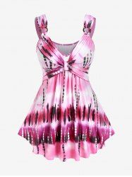 Plus Size O-ring Tie Dye Tank Top with Knot -  