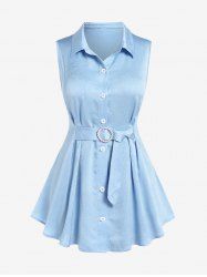 Chemisier sans Manches avec Ceinture et Texturé Grande-Taille - Bleu clair 2X | US 18-20