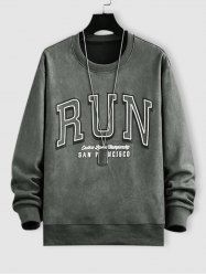 RUN Graphic Pattern Pullover Faux Suede Sweatshirt -  