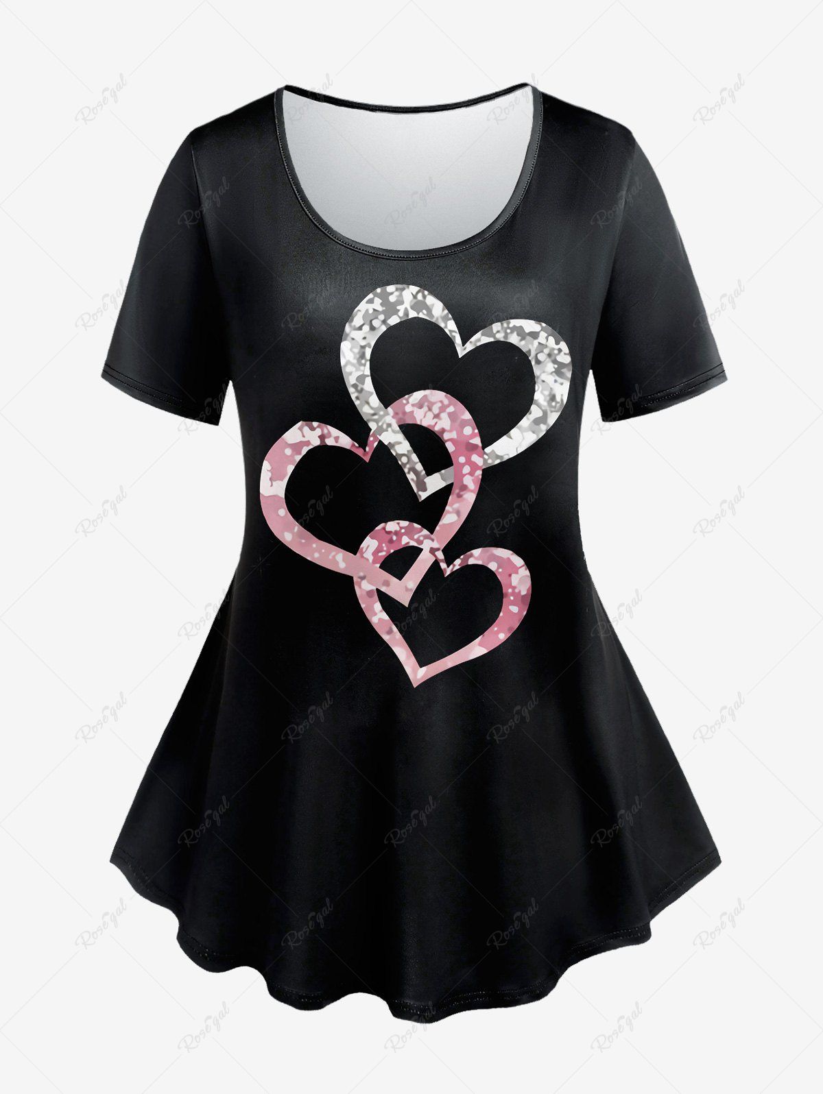 Online Plus Size Short Sleeves Valentines Heart Printed Tee  