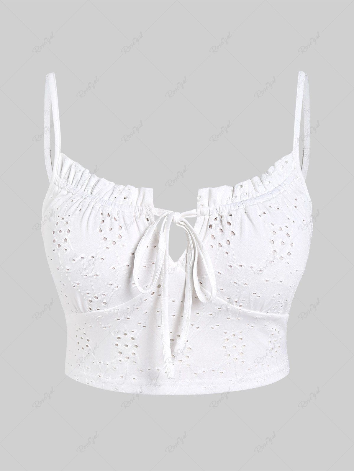 Outfits Plus Size Broderie Anglaise Backless Ruffles Tie Crop Top  