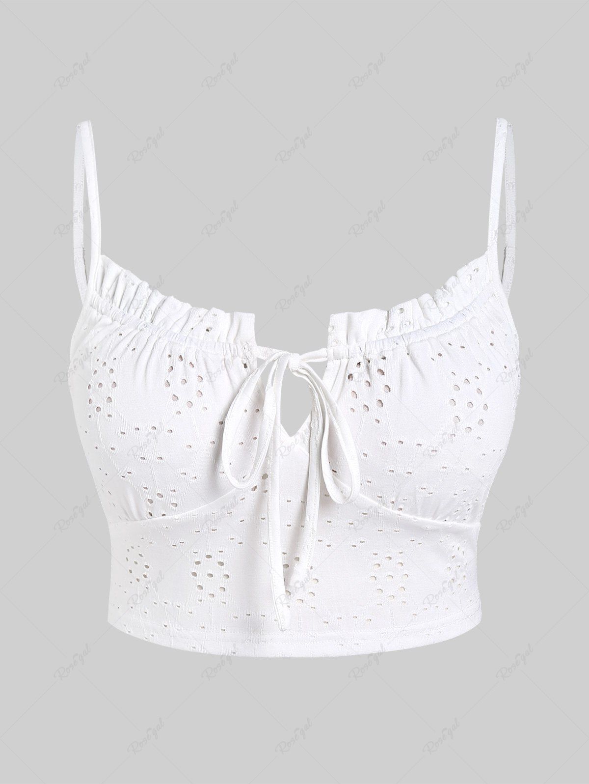 Latest Plus Size Broderie Anglaise Backless Ruffles Tie Crop Top  
