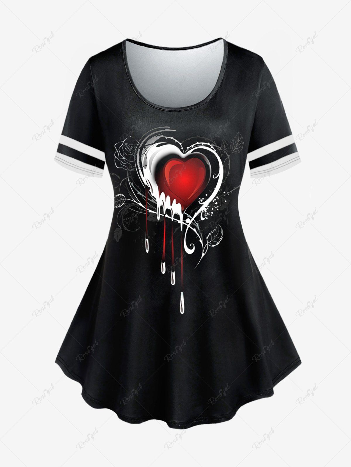Unique Plus Size Valentines Heart Printed Short Sleeves Tee  